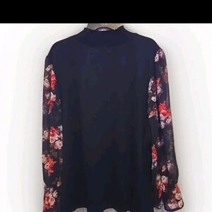 BloomChic Black Blouse with Floral Sleeves